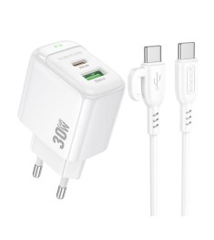 СЗУ-адаптер USB Borofone BAS45A QD 30W (1USB / 1Type-C) + кабель Type-C (Белый)
